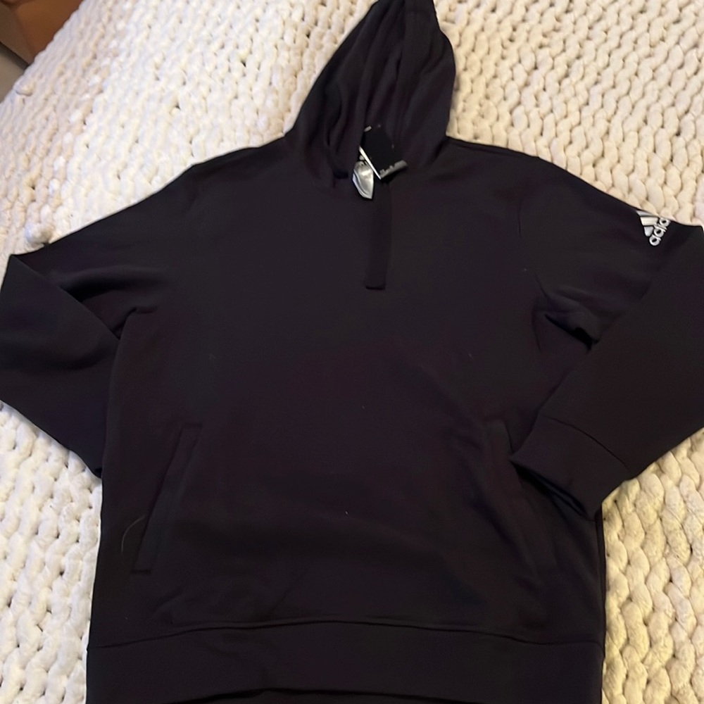 NWT Navy Adidas Large Hoodie large pockets banded bottom cotton